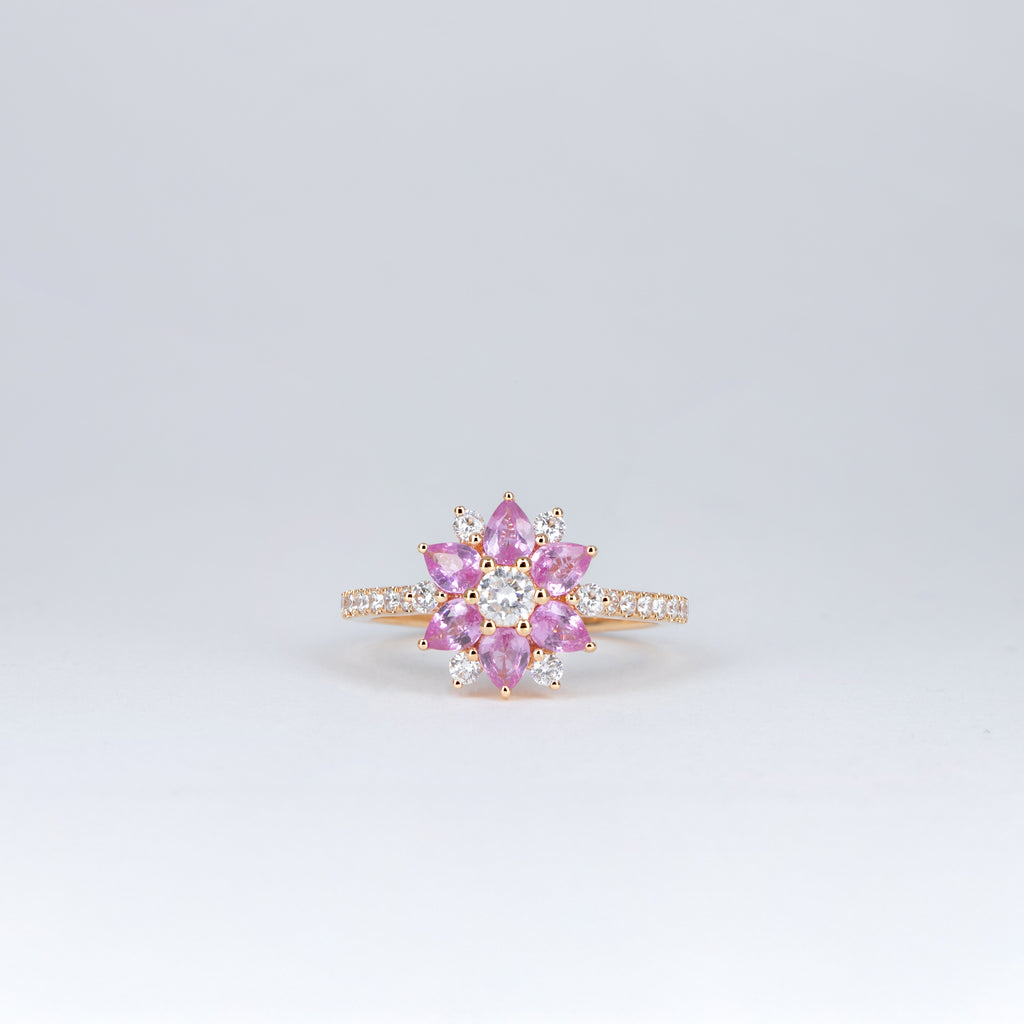 Bague or rose saphirs roses et diamants