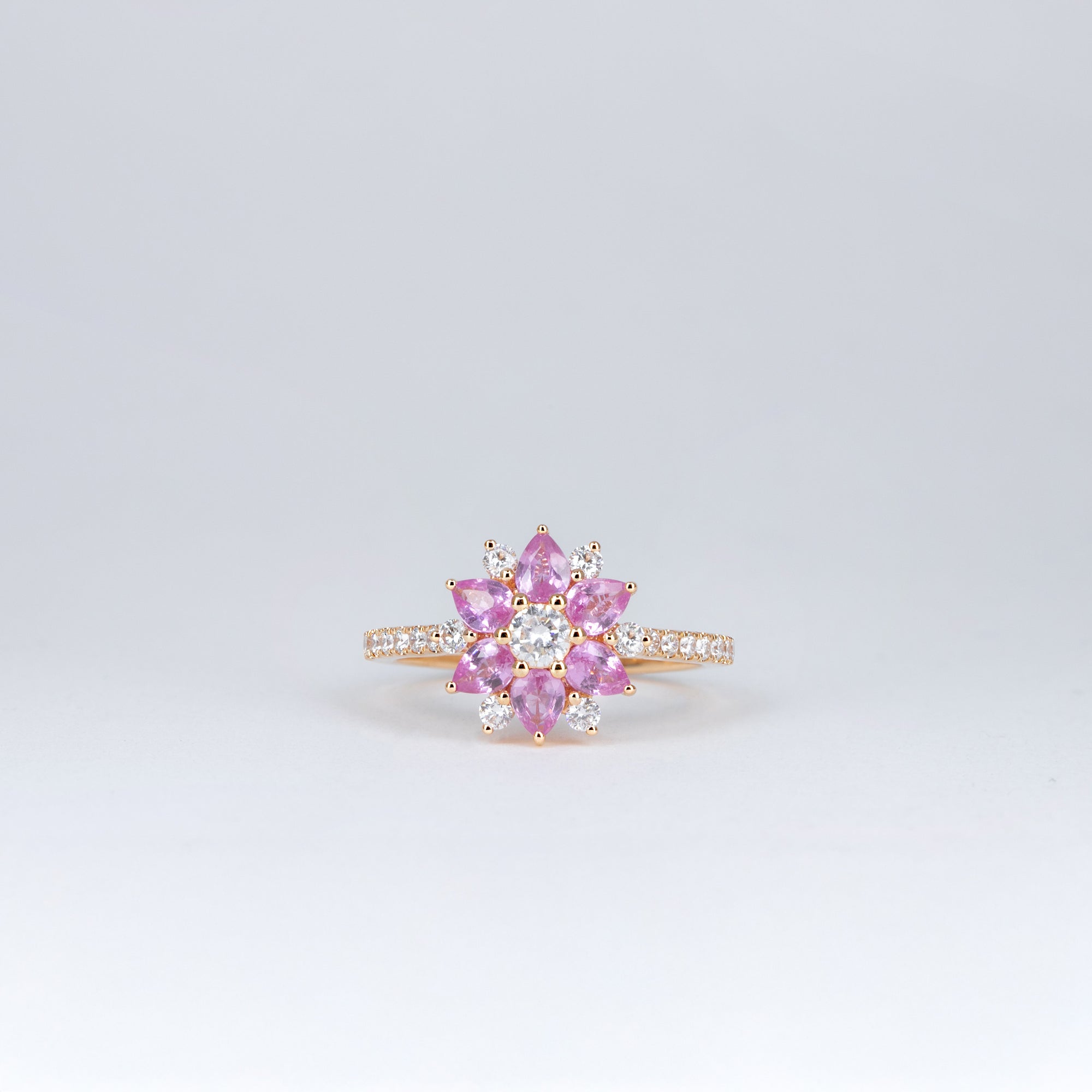 Bague or rose saphirs roses et diamants