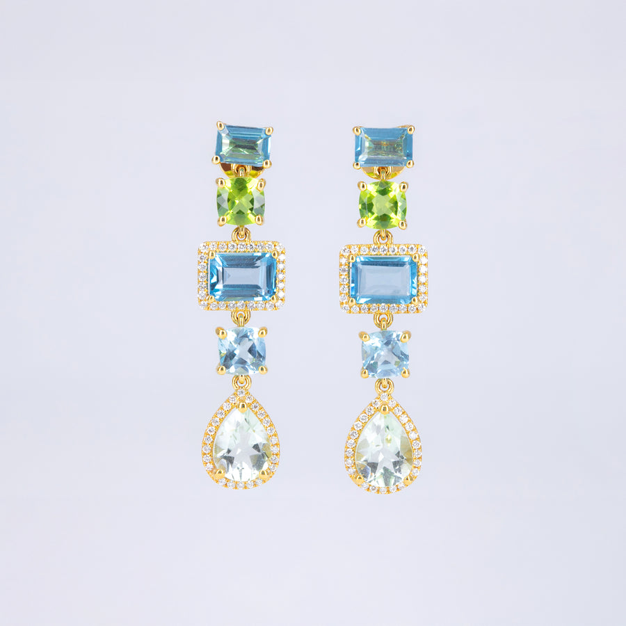 Boucles d’oreilles Péridots et Topazes bleues