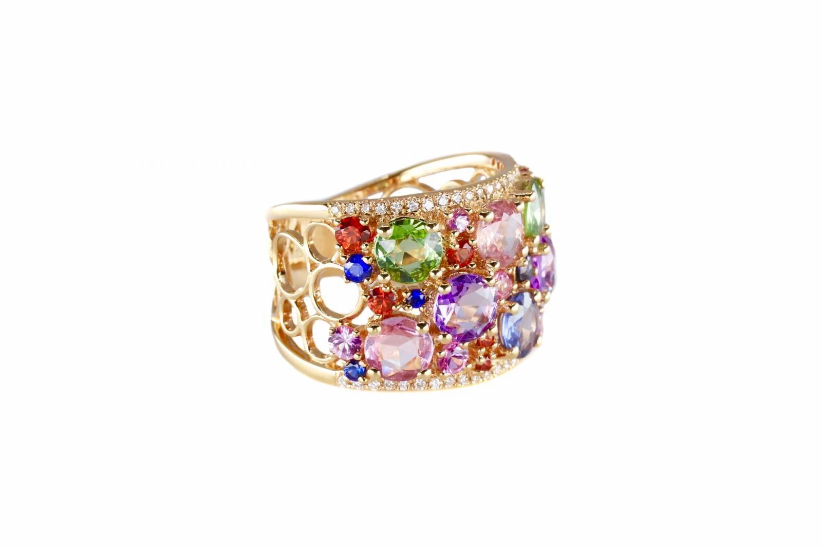 Bague diamants et saphirs de couleurs Elen Larcebeau