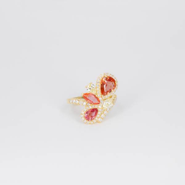Bague saphirs padparadscha, diamants jaunes et diamants