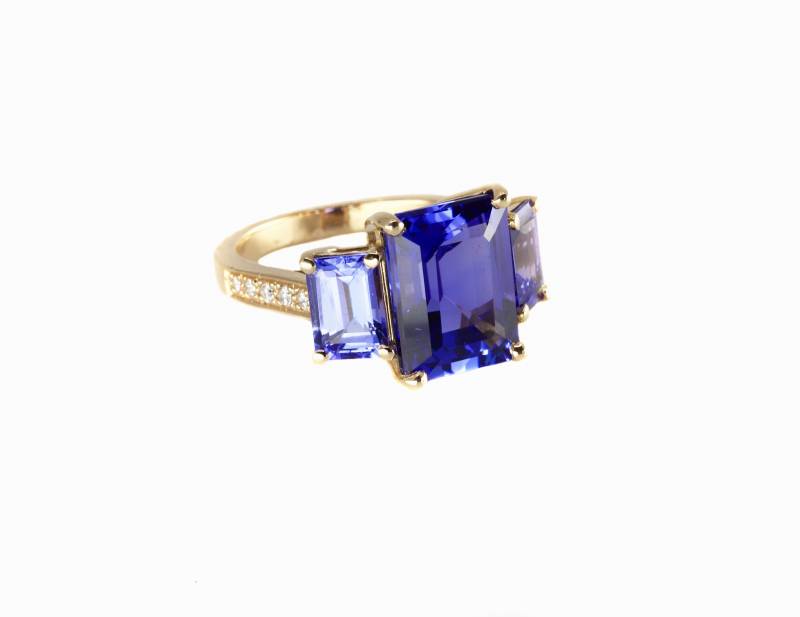 Bague or rose tanzanites et diamants