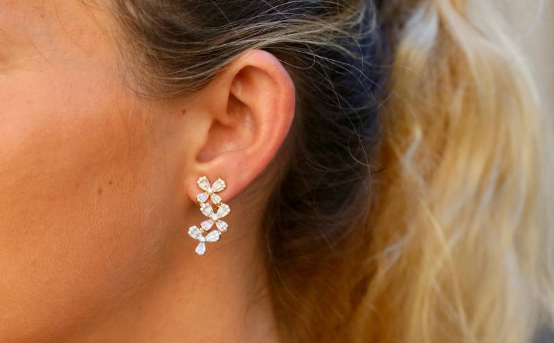 Boucles d'oreilles or, diamants, diamants baguettes, elen Larcebeau, bordeaux, biarritz, paris, andernos, mérignac