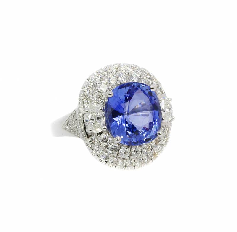 Bague or blanc, saphir bleu, diamants, elen larcebeau, joaillerie, création unique, joaillerie, pièce unique, bordeaux