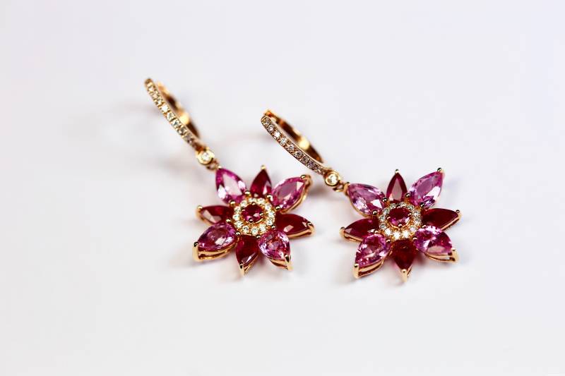 Boucles d'oreilles rubis saphirs roses Bordeaux Caudéran